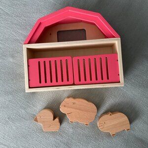 Kiwico Panda Crate Wood Barn toy with 3 stacking animals, 10-11 months